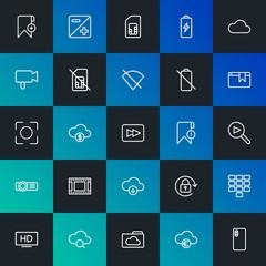Poster - Modern Simple Set of cloud and networking, mobile, video, photos, bookmarks Vector outline Icons. Contains such Icons as  and more on dark and gradient background. Fully Editable. Pixel Perfect.