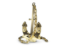 3D Illustration Of Gold Anchor On A White Background