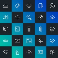 Poster - modern simple set of cloud and networking, mobile, video, photos, bookmarks vector outline icons. co