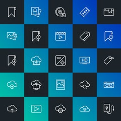 Poster - Modern Simple Set of cloud and networking, mobile, video, photos, bookmarks Vector outline Icons. Contains such Icons as  and more on dark and gradient background. Fully Editable. Pixel Perfect.