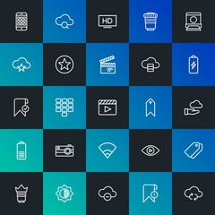 Poster - Modern Simple Set of cloud and networking, mobile, video, photos, bookmarks Vector outline Icons. Contains such Icons as  and more on dark and gradient background. Fully Editable. Pixel Perfect.