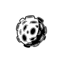 Wall Mural - Outer space object - planet or asteroid with lots of craters isolated on white background. Black and white celestial body flying in cosmos. Vector illustration of astronomical element.