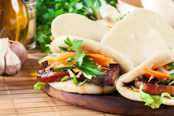 Wall Mural - Gua bao, steamed buns with pork belly and vegetable