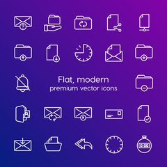 Poster - Modern Simple Set of folder, time, files, email Vector outline Icons. Contains such Icons as  remove,  add,  forward,  web,  file, folder and more on gradient background. Fully Editable. Pixel Perfect