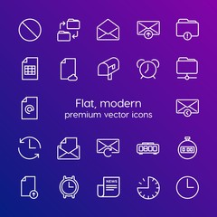 Poster - Modern Simple Set of folder, time, files, email Vector outline Icons. Contains such Icons as  file, open, data,  document, reload,  time and more on gradient background. Fully Editable. Pixel Perfect