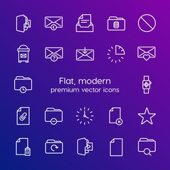Poster - Modern Simple Set of folder, time, files, email Vector outline Icons. Contains such Icons as technology,  smart,  star,  data,  receive and more on gradient background. Fully Editable. Pixel Perfect