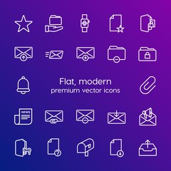 Poster - Modern Simple Set of folder, time, files, email Vector outline Icons. Contains such Icons as  mail,  paper,  add,  receive,  message and more on gradient background. Fully Editable. Pixel Perfect