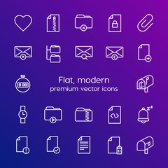 Poster - Modern Simple Set of folder, time, files, email Vector outline Icons. Contains such Icons as  clip, network,  office,  document,  home and more on gradient background. Fully Editable. Pixel Perfect
