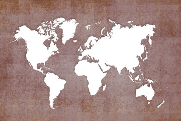 old white map of the world ,brown background