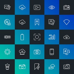 Poster - Modern Simple Set of cloud and networking, mobile, video, photos, bookmarks Vector outline Icons. Contains such Icons as  and more on dark and gradient background. Fully Editable. Pixel Perfect.