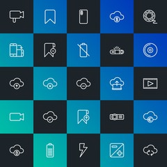 Poster - Modern Simple Set of cloud and networking, mobile, video, photos, bookmarks Vector outline Icons. Contains such Icons as  and more on dark and gradient background. Fully Editable. Pixel Perfect.