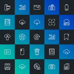 Poster - Modern Simple Set of cloud and networking, mobile, video, photos, bookmarks Vector outline Icons. Contains such Icons as  and more on dark and gradient background. Fully Editable. Pixel Perfect.