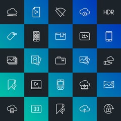 Poster - Modern Simple Set of cloud and networking, mobile, video, photos, bookmarks Vector outline Icons. Contains such Icons as  and more on dark and gradient background. Fully Editable. Pixel Perfect.