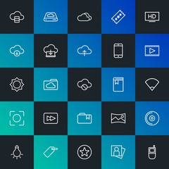 Poster - Modern Simple Set of cloud and networking, mobile, video, photos, bookmarks Vector outline Icons. Contains such Icons as  and more on dark and gradient background. Fully Editable. Pixel Perfect.