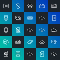 Poster - modern simple set of cloud and networking, mobile, video, photos, bookmarks vector outline icons. co