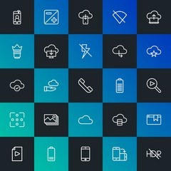 Poster - Modern Simple Set of cloud and networking, mobile, video, photos, bookmarks Vector outline Icons. Contains such Icons as  and more on dark and gradient background. Fully Editable. Pixel Perfect.