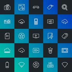 Poster - Modern Simple Set of cloud and networking, mobile, video, photos, bookmarks Vector outline Icons. Contains such Icons as  and more on dark and gradient background. Fully Editable. Pixel Perfect.