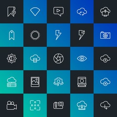 Poster - Modern Simple Set of cloud and networking, mobile, video, photos, bookmarks Vector outline Icons. Contains such Icons as  and more on dark and gradient background. Fully Editable. Pixel Perfect.