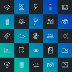 Poster - Modern Simple Set of cloud and networking, mobile, video, photos, bookmarks Vector outline Icons. Contains such Icons as  and more on dark and gradient background. Fully Editable. Pixel Perfect.