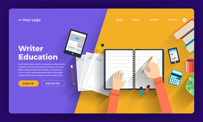 mock-up design website flat design concept online course about thining and creative writer. vector i