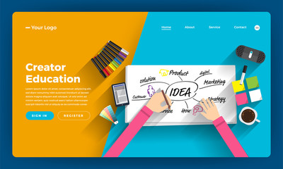 Wall Mural - mock-up design website flat design concept online course about thining and creative writer. vector i