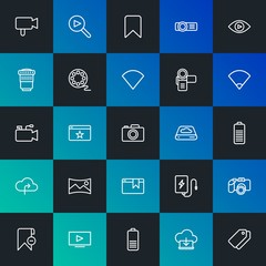 Poster - Modern Simple Set of cloud and networking, mobile, video, photos, bookmarks Vector outline Icons. Contains such Icons as  and more on dark and gradient background. Fully Editable. Pixel Perfect.