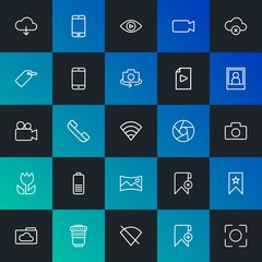 Poster - Modern Simple Set of cloud and networking, mobile, video, photos, bookmarks Vector outline Icons. Contains such Icons as  and more on dark and gradient background. Fully Editable. Pixel Perfect.