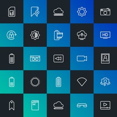 Poster - Modern Simple Set of cloud and networking, mobile, video, photos, bookmarks Vector outline Icons. Contains such Icons as  and more on dark and gradient background. Fully Editable. Pixel Perfect.