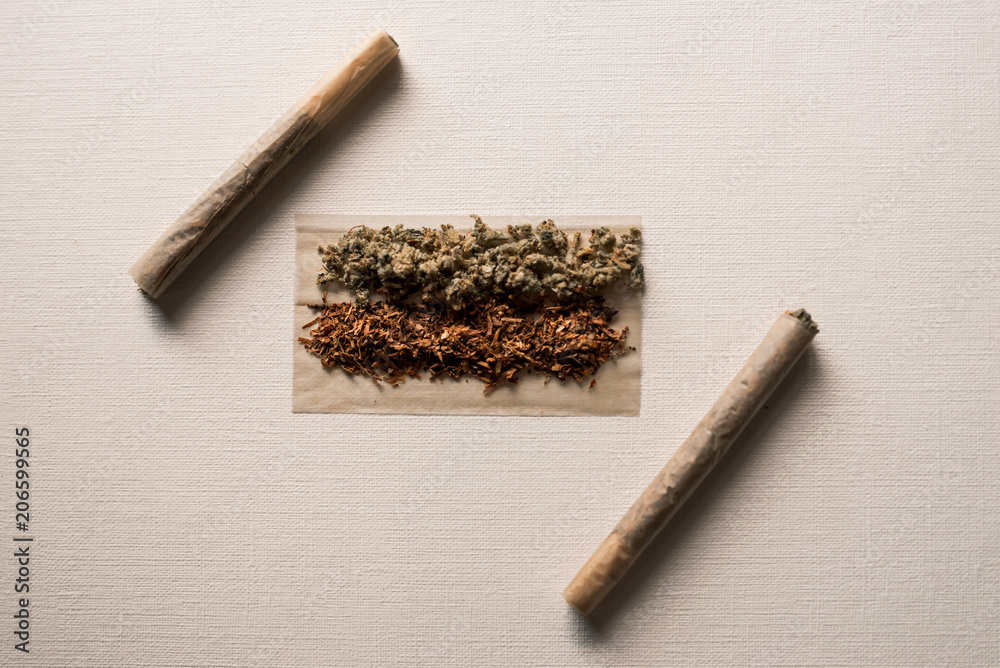 Spliff Cigarette Joint Blunt Tobacco Marijuana Weed Pot Rolled Wrapper  Stock Photo