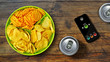 Set of football fan - chips - special remote control and drink