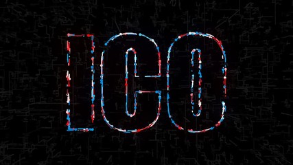 Poster - Text ICO (Initial coin offering) with digital elements, 3d render computer generating backdrop