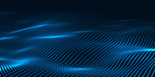 Digital Technology Wave. Futuristic Blue Vector Illustration. Big Data. Low Poly Shape Dots.