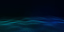 Big Data. Futuristic Technology Blue Background. Cyber Technology. Technology Background. Wave 3d.