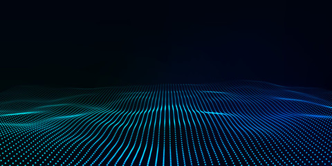 Big data. Futuristic technology blue background. Cyber technology. Technology background. Wave 3d.