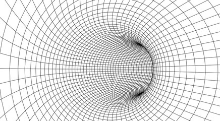 Fototapete - Tunnel or wormhole. Abstract Wormhole Science. 3D tunnel grid.Wireframe 3D surface tunnel.Grid texture