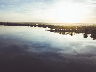 Wall Mural - fantastic evening on the river during dusk with clear amazing sky