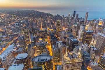 Chicago evening downtown skyline