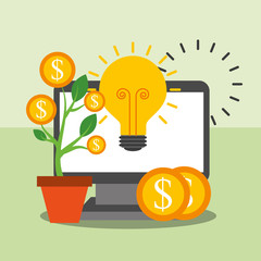 Canvas Print - computer business plant growth money idea vector illustration