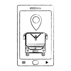 Canvas Print - grunge smartphone with front bus and location symbol