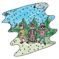 Wall Mural - doodle children play in the snowing and winter weather