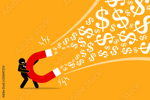 Fotografía Businessman using a big magnet to attract money