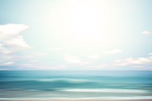A Seascape Abstract Beach Background. Panning Motion Blur With A Long Exposure, Pastel Colors In A Vintage And Retro Style.