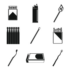 Wall Mural - Safety match ignite burn icons set. Simple illustration of 9 safety match ignite burn vector icons for web