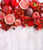 Red color assorted vegetables and fruits