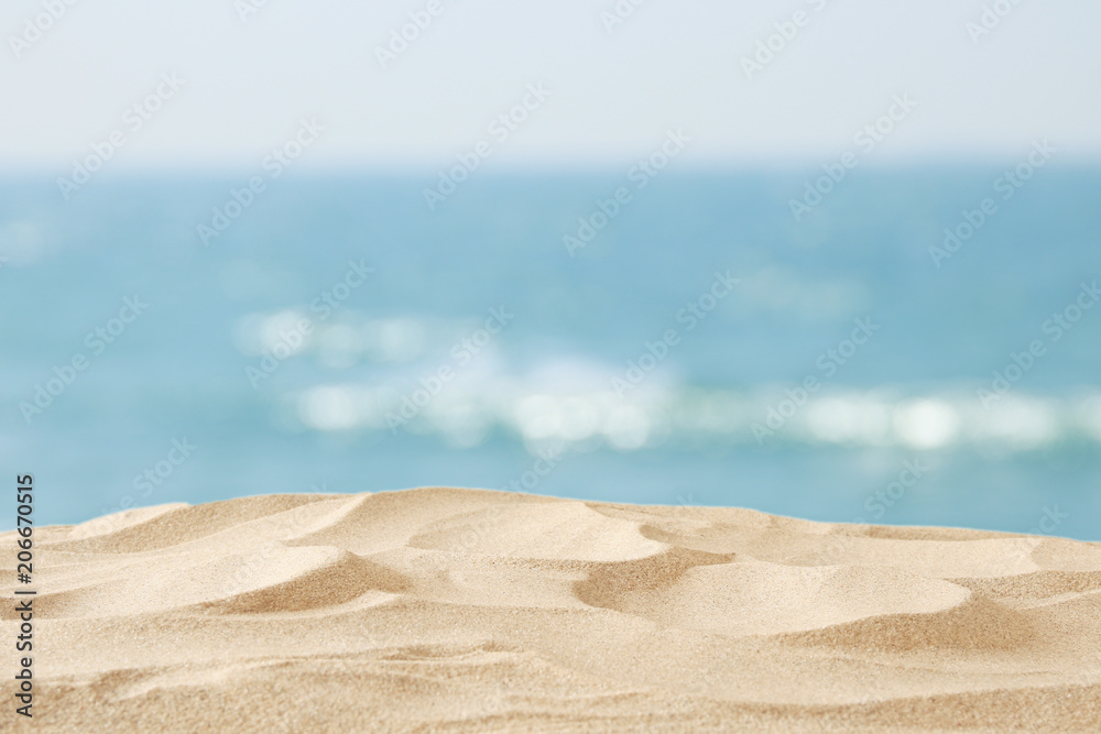 Empty sand beach in front of summer sea background with copy space ...