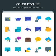 Poster - Modern Simple Set of cloud and networking, chat and messenger, folder, email Vector flat Icons. Contains such Icons as envelope,  message and more on dark background. Fully Editable. Pixel Perfect