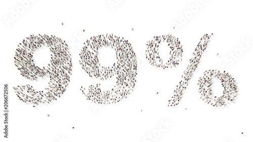 Photographie many people in form text 99 percent 3d rendering