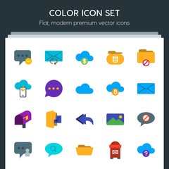 Poster - Modern Simple Set of cloud and networking, chat and messenger, folder, email Vector flat Icons. Contains such Icons as mailbox,  user,  open and more on dark background. Fully Editable. Pixel Perfect