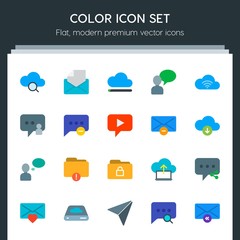 Poster - Modern Simple Set of cloud and networking, chat and messenger, folder, email Vector flat Icons. Contains such Icons as  smartphone,  text and more on dark background. Fully Editable. Pixel Perfect