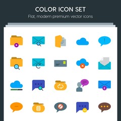 Poster - Modern Simple Set of cloud and networking, chat and messenger, folder, email Vector flat Icons. Contains such Icons as video,  sms,  answer and more on dark background. Fully Editable. Pixel Perfect